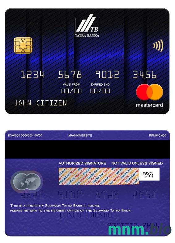 Slovakia Tatra Bank przykład karty mastercard w formacie PSD